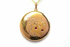Pendentif Art Nouveau or jaune, perles et rubis