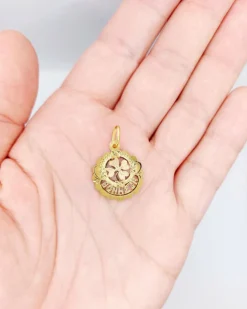 Pendentif Art Nouveau or rose orné de l'inscription BONHEUR, trèfle à 4 feuilles (circa 1910)
