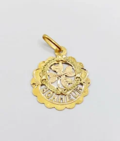 Pendentif Art Nouveau or rose orné de l'inscription BONHEUR, trèfle à 4 feuilles (circa 1910)