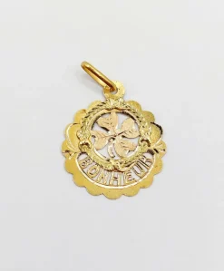 Pendentif Art Nouveau or rose orné de l'inscription BONHEUR, trèfle à 4 feuilles (circa 1910)