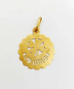 Pendentif Art Nouveau or rose orné de l'inscription BONHEUR, trèfle à 4 feuilles (circa 1910)