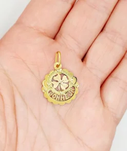 Pendentif Art Nouveau or rose orné de l'inscription BONHEUR, trèfle à 4 feuilles (circa 1910)