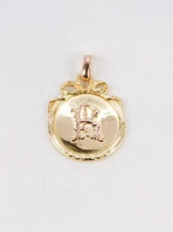 Pendentif Art-Nouveau lettre R or jaune