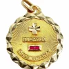 Pendentif AUGIS médaille d'amour 22mm or 18k et rubis : "+ Que Ayer - Que Manana" (circa 1970)
