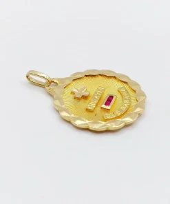 Pendentif AUGIS médaille d'amour 22mm or 18k et rubis :