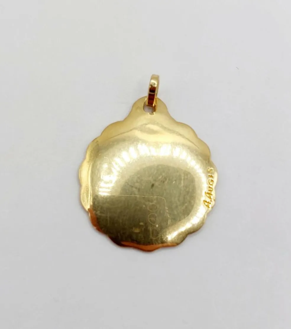 Pendentif AUGIS médaille d'amour 22mm or 18k et rubis : "+ Que Ayer - Que Manana" (circa 1970)