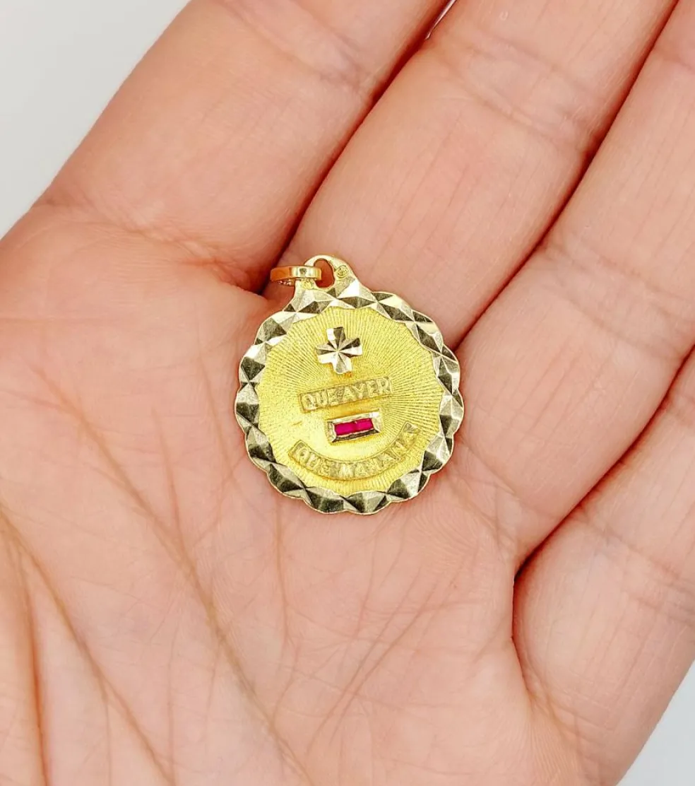 Pendentif AUGIS médaille d'amour 22mm or 18k et rubis : "+ Que Ayer - Que Manana" (circa 1970)