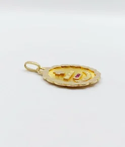Pendentif AUGIS médaille d'amour 22mm or 18k et rubis :
