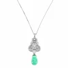 Pendentif Belle Epoque, or blanc, diamants et émeraude