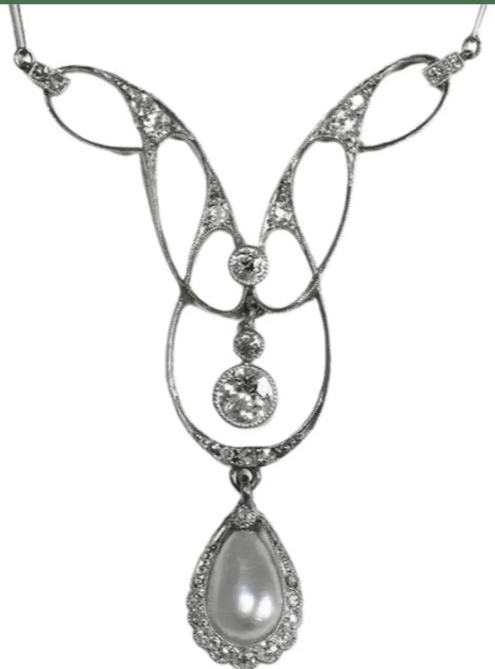 Pendentif Belle Époque en platine, perle fine et brillants