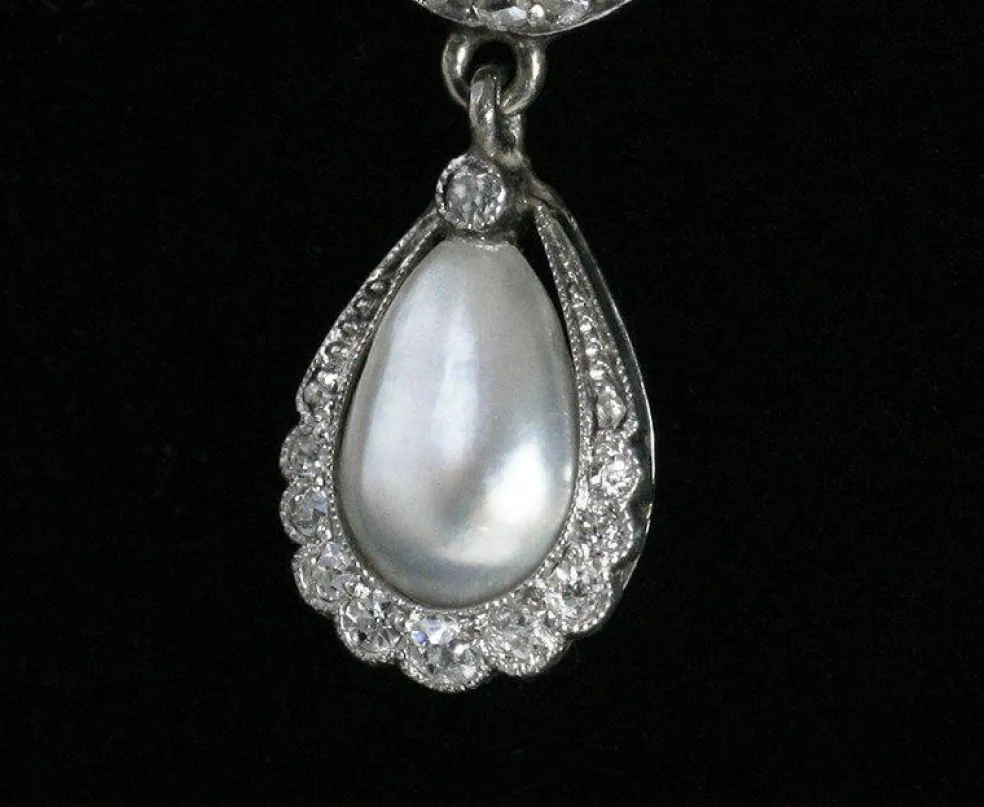 Pendentif Belle Époque en platine, perle fine et brillants