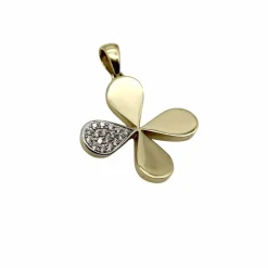 Pendentif breloque trèfle à quatre feuilles porte-bonheur or jaune pavé diamants