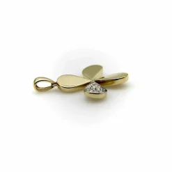 Pendentif breloque trèfle à quatre feuilles porte-bonheur or jaune pavé diamants