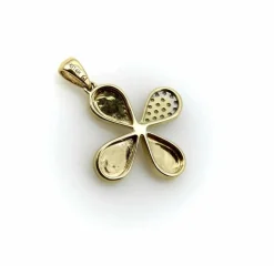 Pendentif breloque trèfle à quatre feuilles porte-bonheur or jaune pavé diamants