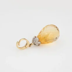 Pendentif Briolette Citrine Diamant Estate Or Jaune