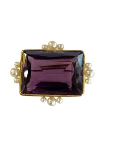Pendentif Broche Améthyste et Perles