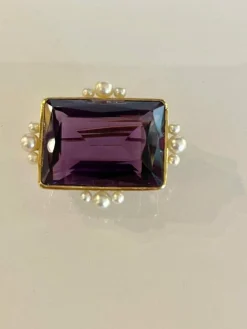 Pendentif Broche Améthyste et Perles