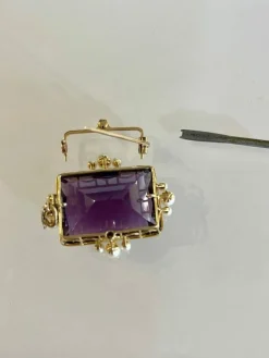 Pendentif Broche Améthyste et Perles