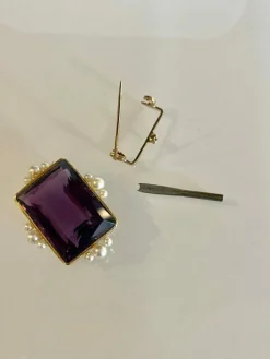 Pendentif Broche Améthyste et Perles