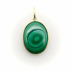 Pendentif cercles concentriques en malachite signature dorée