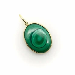 Pendentif cercles concentriques en malachite signature dorée