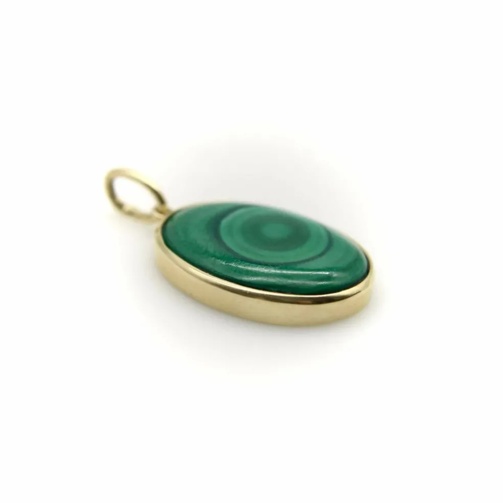 Pendentif cercles concentriques en malachite signature dorée