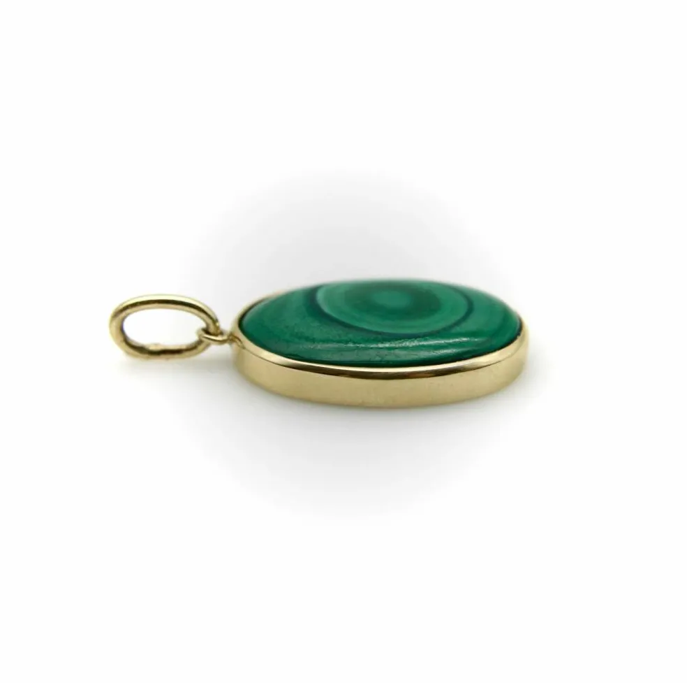 Pendentif cercles concentriques en malachite signature dorée