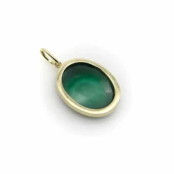 Pendentif cercles concentriques en malachite signature dorée