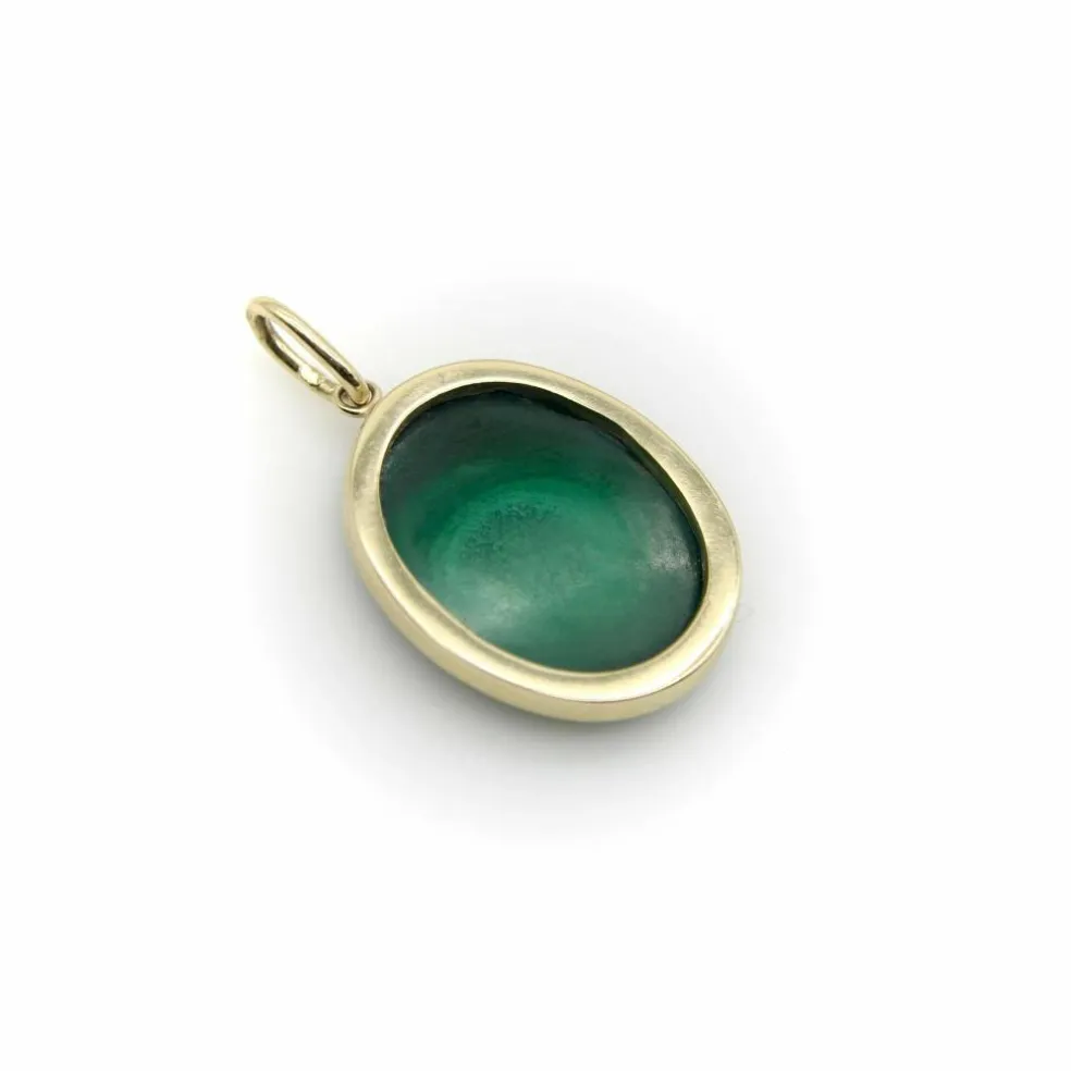 Pendentif cercles concentriques en malachite signature dorée