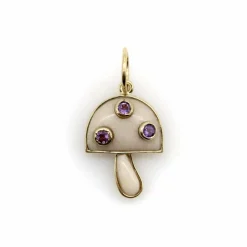 Pendentif Champignon Magique en or jaune, quartz crème et améthyste