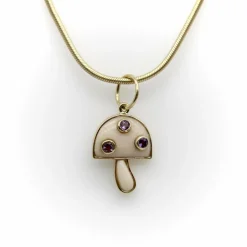 Pendentif Champignon Magique en or jaune, quartz crème et améthyste