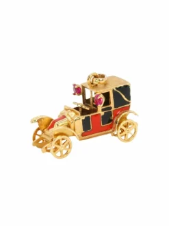 Pendentif charms vintage voiture ancienne or jaune rubis email