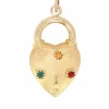 Pendentif Charms vintage cadenas coeur or jaune pierres de couleur