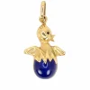 Pendentif charms vintage oiseau or jaune email bleu