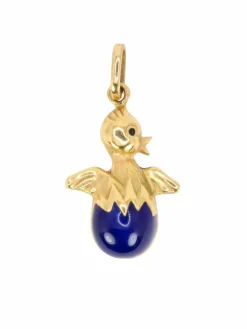 Pendentif charms vintage oiseau or jaune email bleu