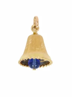 Pendentif charms vintage cloche or jaune pierre bleue