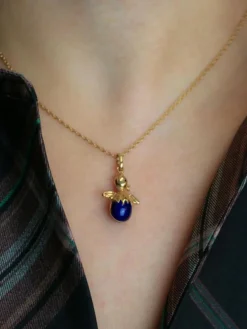 Pendentif charms vintage oiseau or jaune email bleu