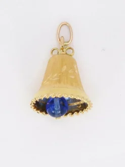 Pendentif charms vintage cloche or jaune pierre bleue