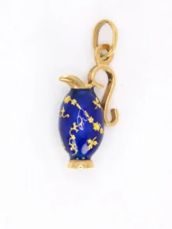Pendentif charms vintage pichet or jaune émail bleu