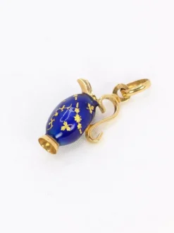 Pendentif charms vintage pichet or jaune émail bleu