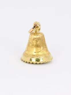 Pendentif charms vintage cloche or jaune pierre bleue