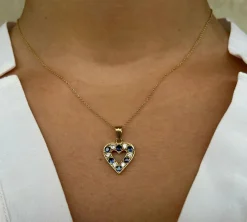 PENDENTIF COEUR DIAMANTS & SAPHIRS