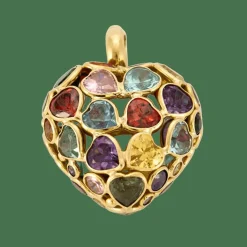 Pendentif coeur en or jaune et pierres