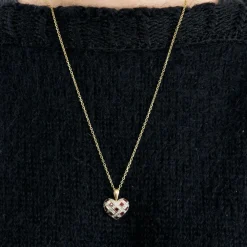 Pendentif coeur en or jaune et pierres