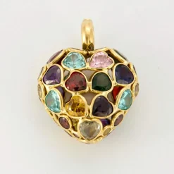 Pendentif coeur en or jaune et pierres