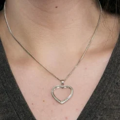 Pendentif Coeur or blanc diamants
