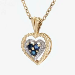 Pendentif coeur ors jaune et blanc saphir d'occasion