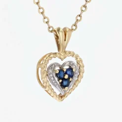 Pendentif coeur ors jaune et blanc saphir d'occasion