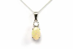 Pendentif contemporain or blanc, opale et diamant