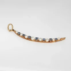 Pendentif croissant de lune victorien antique avec perle de saphir